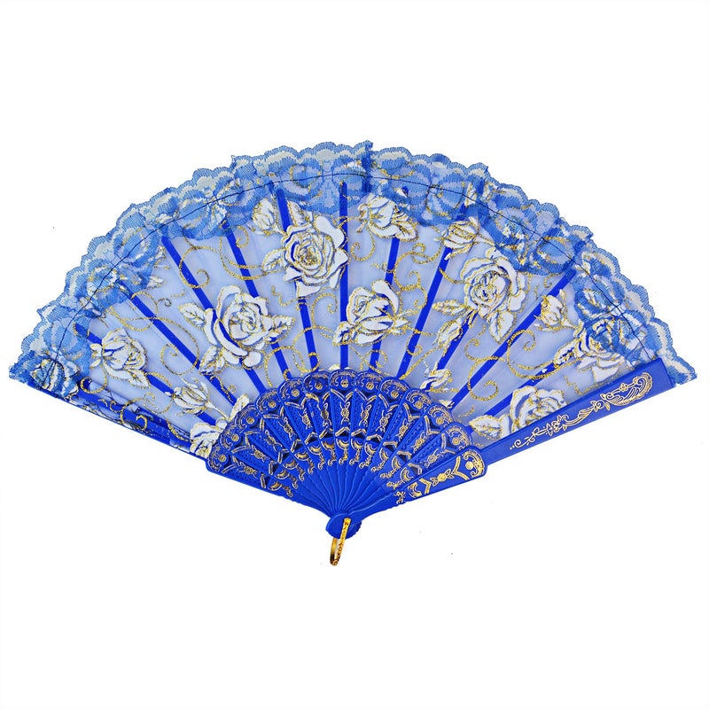 Rbenxia Elegant Rose Lace Floral Folding Hand Fans 9 Inch 10 Pieces Random Color Suitable For Wedding Dancing Church Party Gifts - Image 2